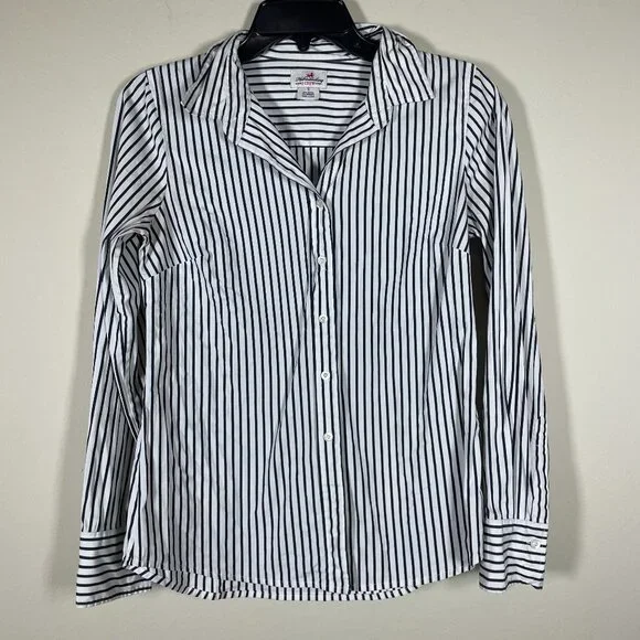 J Crew Women's Haberdashery Stripe Button-Up Shirt Black & White Small - Picture 1 of 6